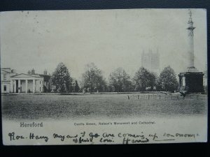 HEREFORD Castle Green NELSON'S MONUMENT & CATHEDRAL c1902 UB Postcard by P.S.Co.