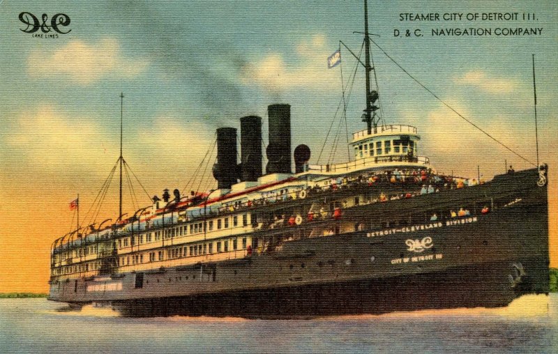 Steamer CITY of DETROIT III, D & C Navigation Co 1941 Naval Postcard  Cleveland