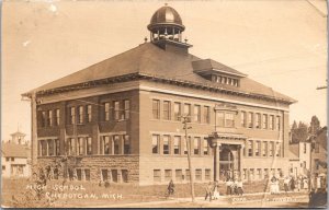 RPPC Students Outside High School, Cheboygan MI c1912 Vintage Postcard X48