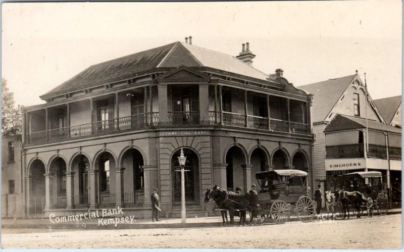 RPPC  KEMPSEY, N.S.W.  Australia   STREET SCENE~COMMERCIAL BANK c1910s Postcard 