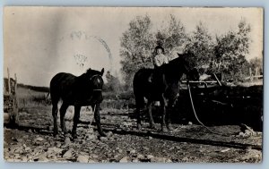 1910 Little Boy Riding Horse Scene Field Rye Colorado CO RPPC Photo Postcard