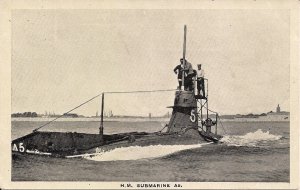 WWI Royal Navy, HM Submarine A5 on Surface 19164-18
