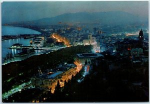 Postcard - Aerial view of Málaga at night - Málaga, Spain