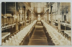 NY White Pines Camp Interior View of Dining Hall RPPC Osgood Pond Postcard P7