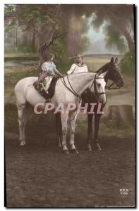 Old Postcard Equestrian Horse Riding Children