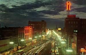 North Dakota Fargo Broadway Street Scene At Night 1964