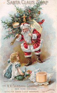 Santa Claus Soap Fairbank Co Ad Girl with Doll Vintage Trade Card AA109445