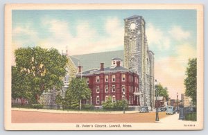 Lowell Massachusetts~St Peter's Church~Linen Postcard