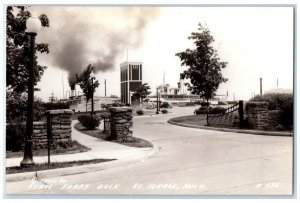 c1940's State Ferry Dock View L. L. Cook St. Ignace MI  RPPC Photo Postcard