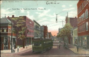 Decatur IL North Main St. Trolley c1910 Postcard