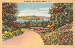 Spring Valley New York Greetings From road to lake linen antique pc Z44406