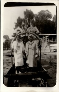 RPPC Women Tourists In Floral Boat Real Photo Postcard V3