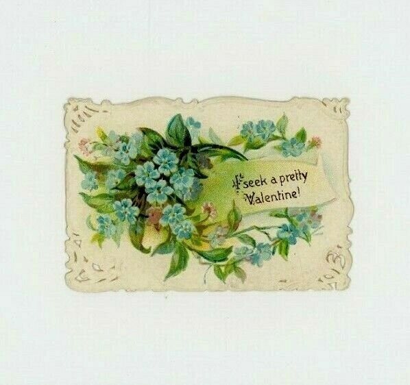 1880s-90s Victorian Die-Cut Valentine's Card Forget-Me-Nots P216
