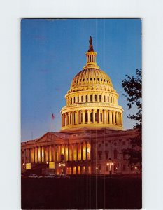 Postcard United States Capitol Building illuminated at night, Washington, D. C.