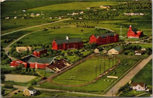 Postcard KS University of Wichita Aerial View Football Field Church 1948 S86