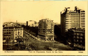 RPPC Plaza d Urquinaona Ronda de San Pedro Barcelona Real Photo Postcard TRIMMED