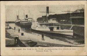 Newport News VA Largest Dry Dock in World Steamer Louise c1905 Postcard