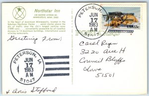 1983 Peterson, IA Post Office Cancel Postcard Town USPO Postal History A267