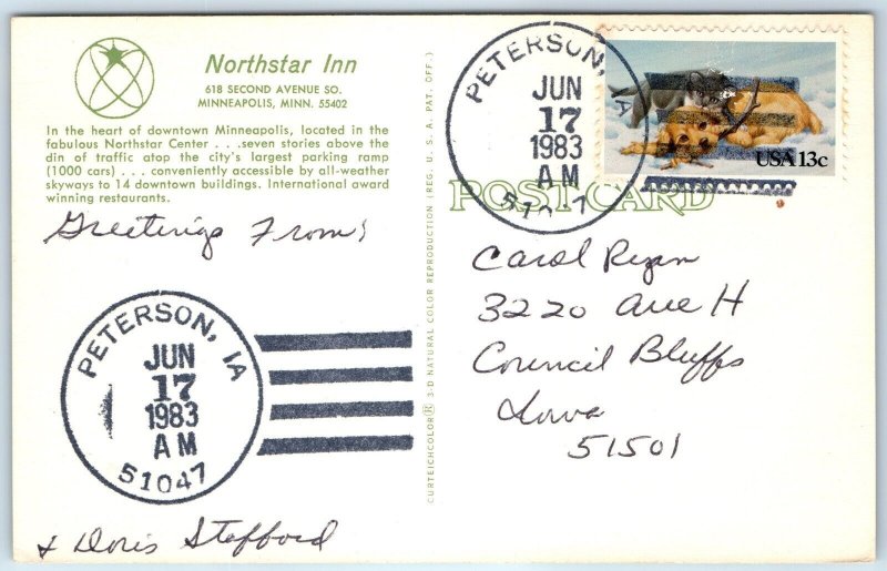 1983 Peterson, IA Post Office Cancel Postcard Town USPO Postal History A267