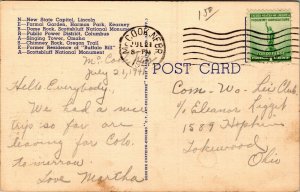 Vtg Nebraska NE Large Letter Greeting from 1940s Linen Postcard