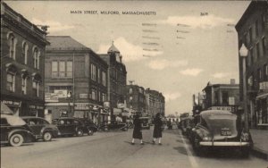 Milford Massachusetts MA Classic Cars Main Street Vintage Postcard
