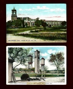 TX40 San Antonio, 2 Pcs. used Mission 1909- Clock Tower Fort Sam 1917