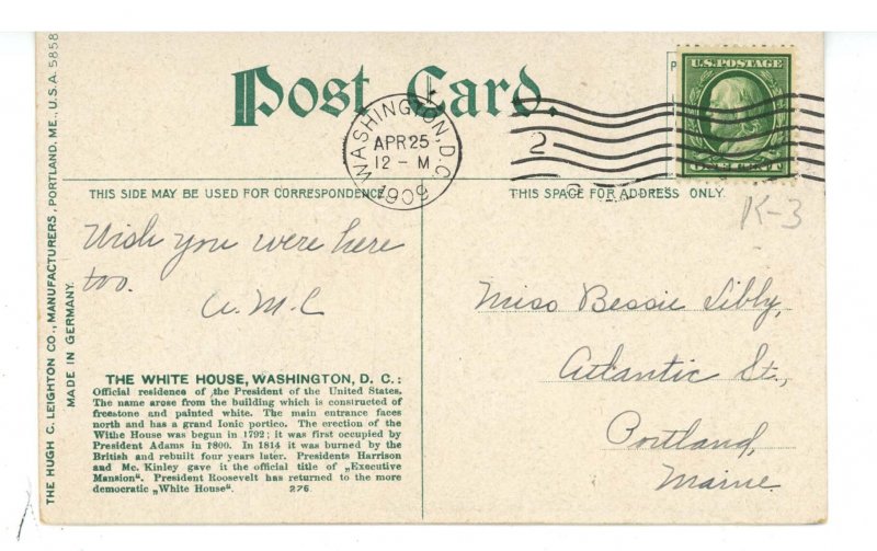 DC - Washington. The White House on a Winter's Night ca 1908