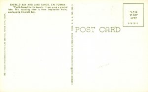 Vintage Postcard Emerald Bay And Lake Tahoe World-Famed Beauty California