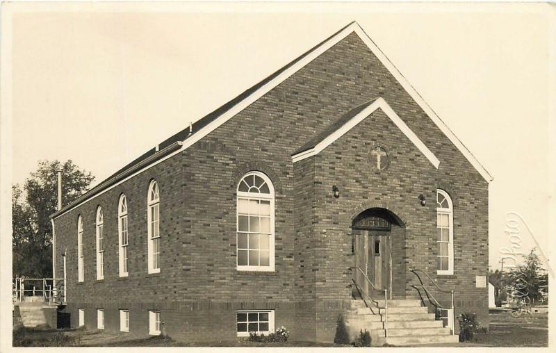 RPPC B&W Church brick bulding unknown Postcard