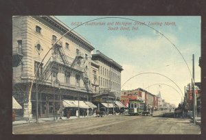 SOUTH BEND INDIANA DOWNTOWN STREET SCENE TROLLEY CAR STORES VINTAGE POSTCARD