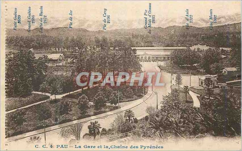 Old Postcard Pau La Gare and the Chaine des Pyrenees