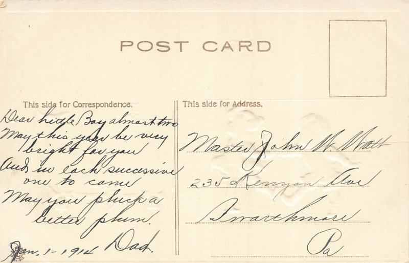 Vintage 1921 New Year Postcard with Dancing Children & Embossed Design