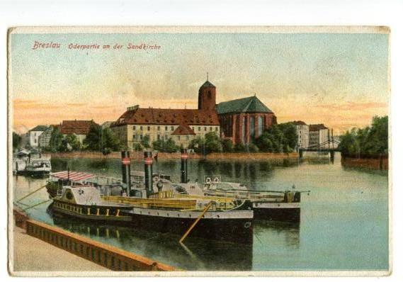 147432 POLAND BRESLAU steamships pier Vintage litho postcard