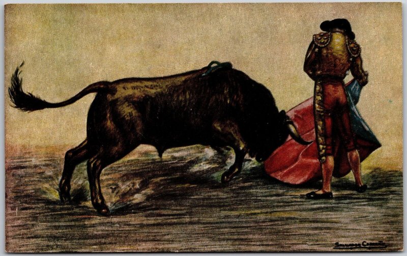 Salvador Carreno Bull Fighter Una Veronica Postcard