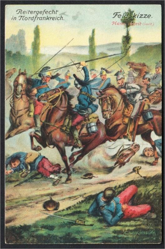 Horseback Fighting in North of France 1914 WWI Postcard Published in Germany