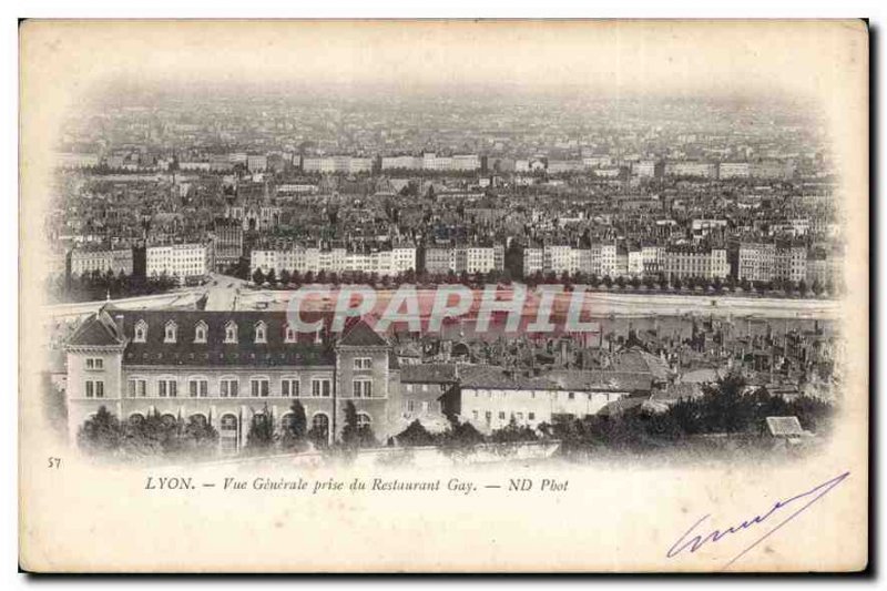 Old Postcard Lyon General view from the restaurant Gay