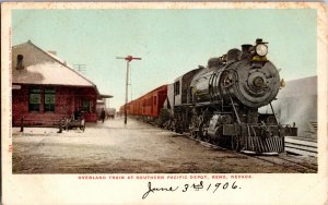 Overland Train at Southern Pacific Depot Reno NV UDB c1906 Vintage Postcard M55