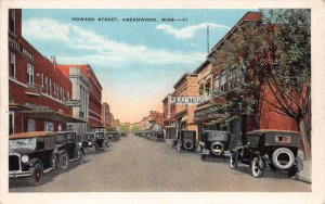 Greenwood Mississippi Howard Street, Street Scene Vintage Postcard TT0024