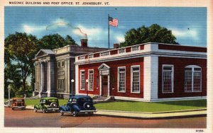 St. Johnsbury, Vermont - The Masonic Building & Post Office - in the 1940s