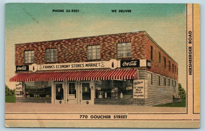 AD Postcard PA Johnstown Frank's Economy Stores Market Ice Cream Price List AC5