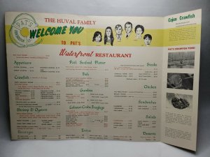 Vintage Restaurant Menu Pats Waterfront Henderson, Louisiana 50s-60s