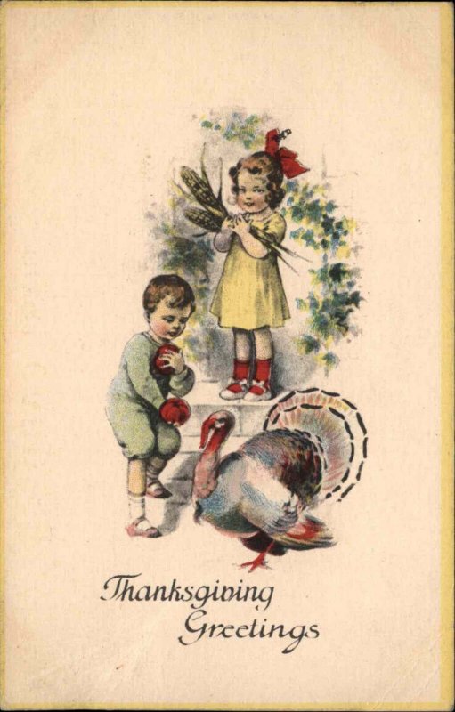 Thanksgiving Children Turkey Vintage Postcard