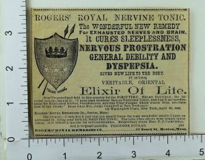 Vintage Victorian Print Ad Rogers' Royal Nervine Tonic Elixir Of Lite F61