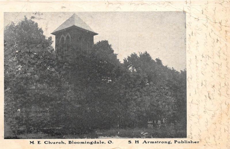 Ohio Postcard 1908 BLOOMINGDALE M.E. Church Building