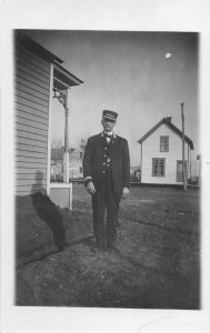 F79/ Larimore North Dakota RPPC Postcard 1910 Railroad Brakeman Job