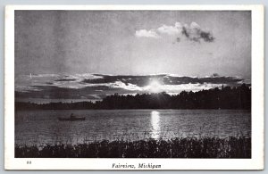 Fairview Michigan~View Of Boat On Lake @ Sunset~B&W Vintage Postcard
