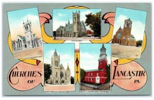 Mid-1900s Churches of Lancaster, PA Postcard