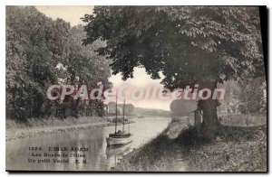 Old Postcard L'Isle Adam The Banks of the Oise a small yacht