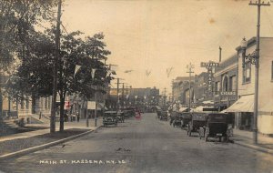 Massena NY Main Street Strand Theatre Business District Old Cars RPPC