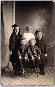 Children Three Girls Two Boys Photograph Souvenir Photo Picture Postcard